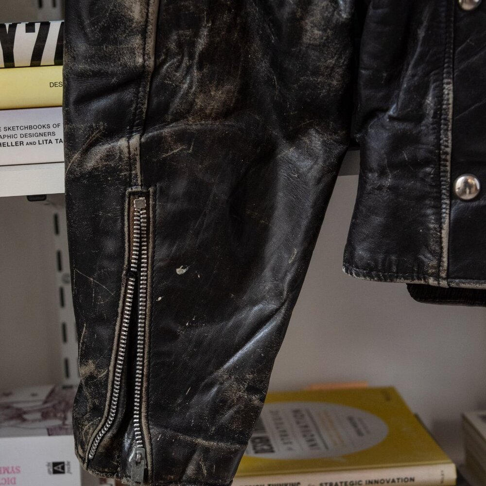 Vintage Black Leather Bomber Jacket with Red Lining - Picture 9 of 11